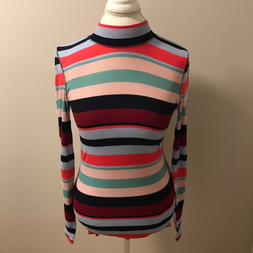 Striped Ribbed Top Mock Neck Stretch - Picture 3 of 8